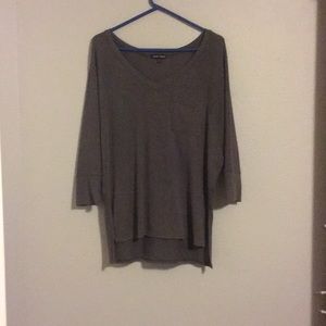 Gray Long Sleeve Blouse with Pocket